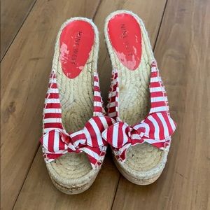 Nine West red and white striped wedges